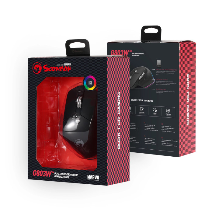 Bluetooth геймърска мишка Marvo Duke 55 G803 BK, 4000dpi, 2.4G, Bluetooth - MARVO-G803-BK