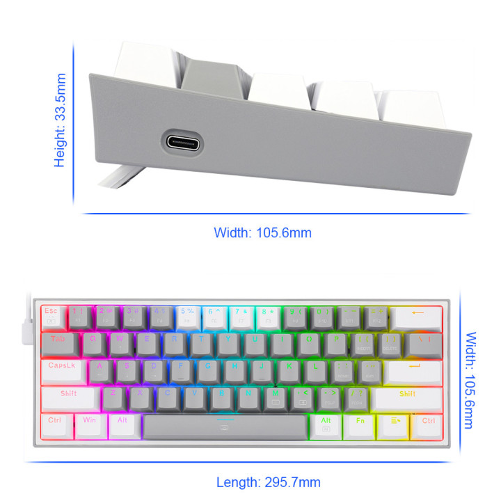 Геймърска еханична клавиатура Redragon Fizz K617-RGB-GW, RGB, сиво/бяло - K617-RGB-GW_RD