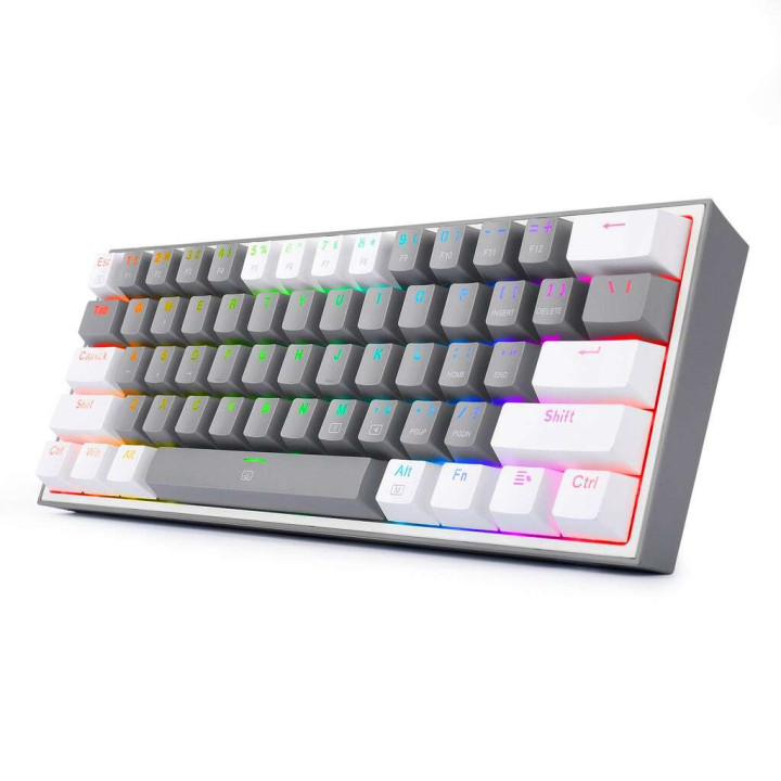 Геймърска еханична клавиатура Redragon Fizz K617-RGB-GW, RGB, сиво/бяло - K617-RGB-GW_RD