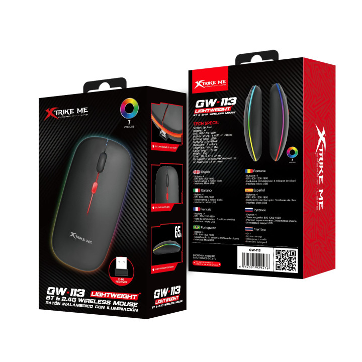 Bluetooth геймърска мишка Xtrike ME GW-113, 1600dpi, Bluetooth, 2.4G - XTRM-GW-113