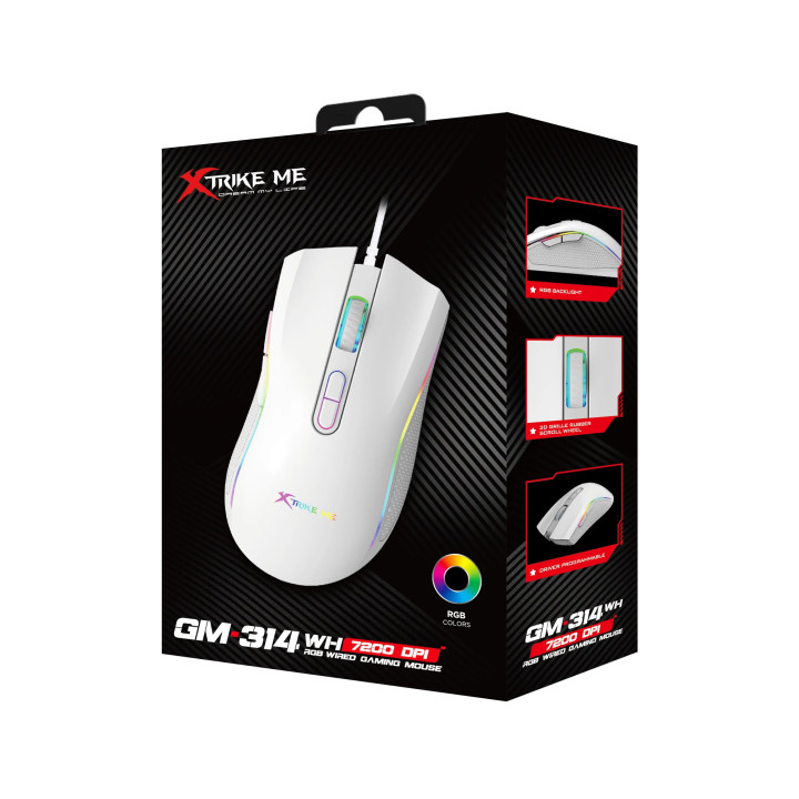 Геймърска мишка Xtrike ME GM-314 White, 7200dpi, RGB - XTRM-GM-314-WH