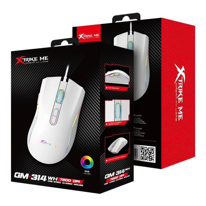 Геймърска мишка Xtrike ME GM-314 White, 7200dpi, RGB - XTRM-GM-314-WH