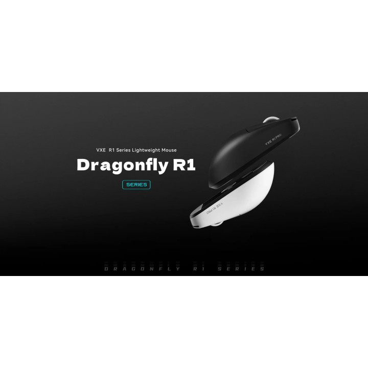 Безжична професионална геймърска мишка VXE Dragonfly R1 1K, Huano Ice Berry Pink Dot Switches, Black - VXE-R1-BK