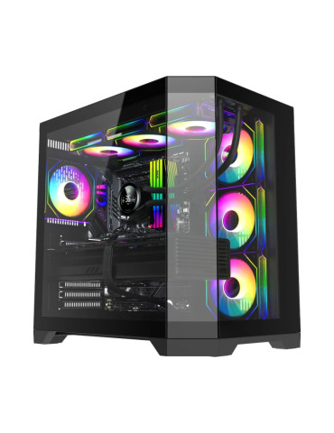 Кутия за компютър Gamemax HYPE-A Black - 4 x 120 mm Addressable RGB fans, ATX - GM-HYPE-A-BK