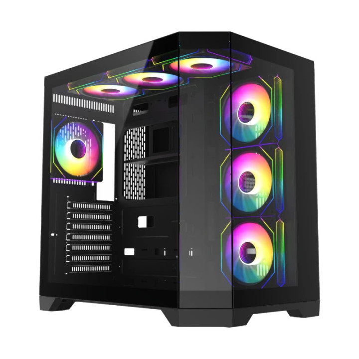 Кутия за компютър Gamemax HYPE-A Black - 4 x 120 mm Addressable RGB fans, ATX - GM-HYPE-A-BK
