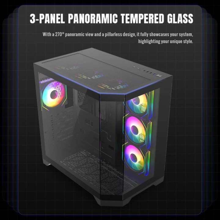 Кутия за компютър Gamemax HYPE-A Black - 4 x 120 mm Addressable RGB fans, ATX - GM-HYPE-A-BK