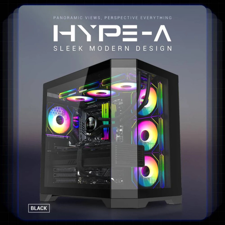Кутия за компютър Gamemax HYPE-A Black - 4 x 120 mm Addressable RGB fans, ATX - GM-HYPE-A-BK