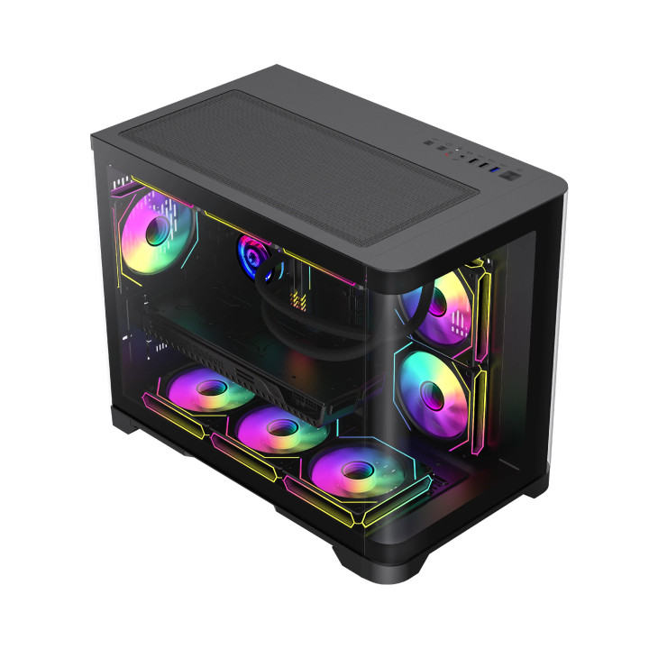 Кутия за компютър Gamemax HYPE-M Black, 3 x 120 mm Addressable RGB fans, mATX - GM-14100902476