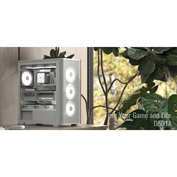 Кутия за компютър AeroCool D501A White, Addressable RGB, Wood - D501A-G-WT-v2