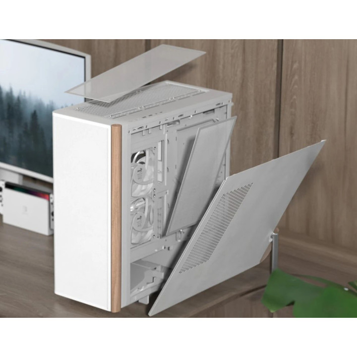 Кутия за компютър AeroCool D501A White, Addressable RGB, Wood - D501A-G-WT-v2