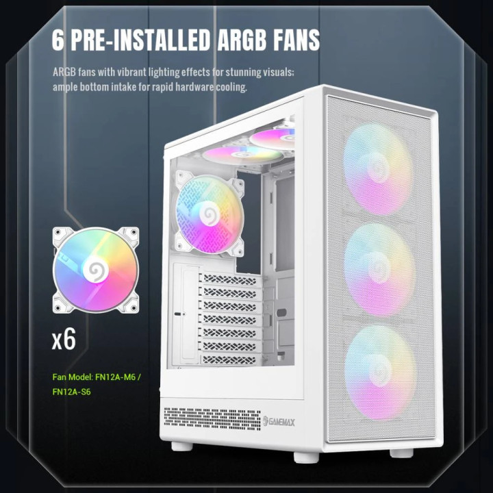 Кутия за компютър Gamemax Storm 2 AW, 6 x 120 mm Addressable RGB fans, ATX - GM-12380300006