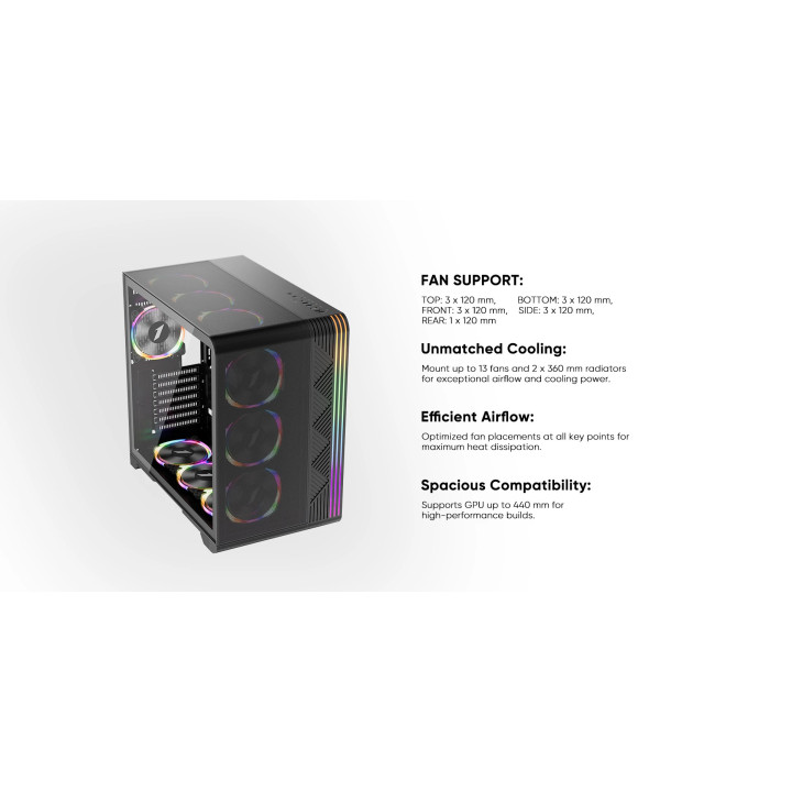 Кутия за компютър 1stPlayer AVT7-BK, USB-C, Mesh, A-RGB, ATX