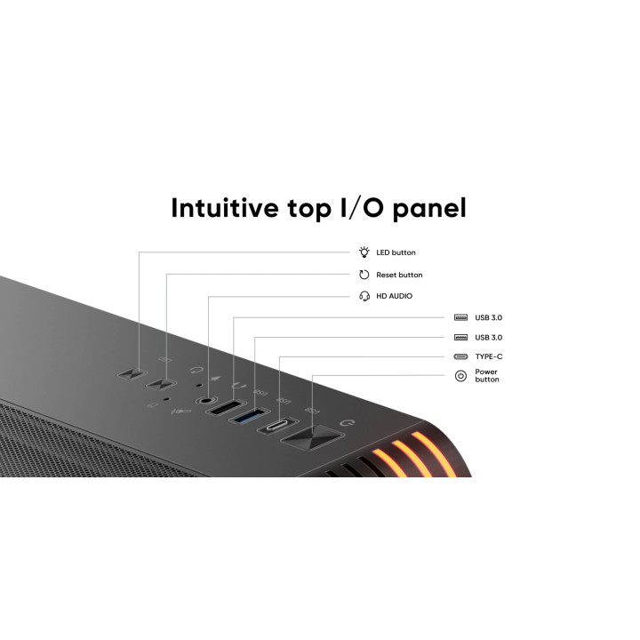 Кутия за компютър 1stPlayer AVT7-BK, USB-C, Mesh, A-RGB, ATX