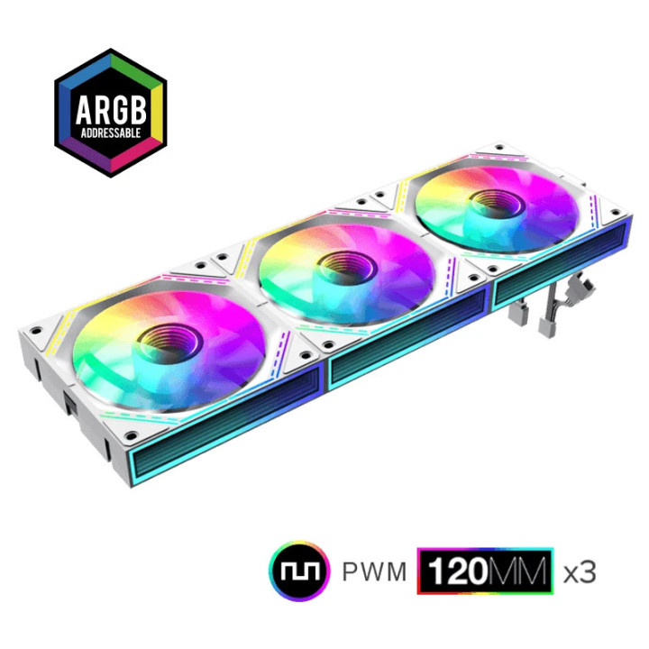 Комплект вентилатори Gamemax FN12A-S3I White, Fan Pack 3-in-1 3x120mm, Daisy-Chain, Addressable RGB - GM-14050101542