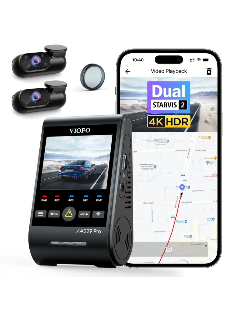 Видео регистратор VIOFO Dash Cam A229 Pro 3 Channel - 4K, HDR, Dual Sony STARVIS 2, GPS, Bluetooth - VIOFO-A229-PRO-3CH