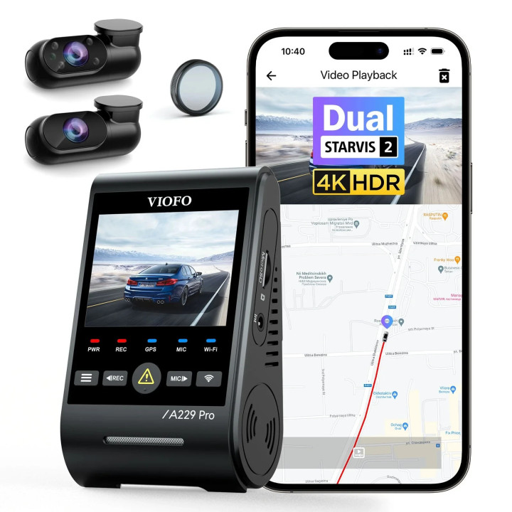 Видео регистратор VIOFO Dash Cam A229 Pro 3 Channel - 4K, HDR, Dual Sony STARVIS 2, GPS, Bluetooth - VIOFO-A229-PRO-3CH