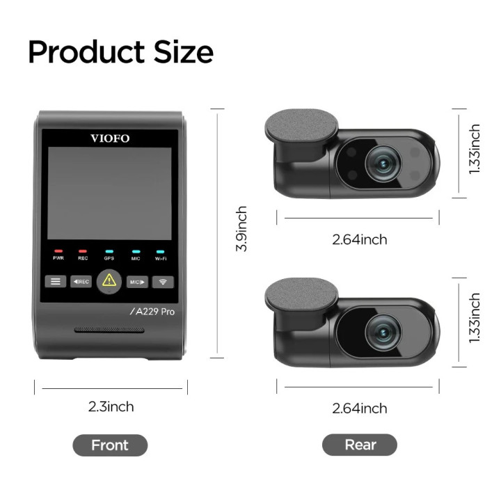 Видео регистратор VIOFO Dash Cam A229 Pro 3 Channel - 4K, HDR, Dual Sony STARVIS 2, GPS, Bluetooth - VIOFO-A229-PRO-3CH