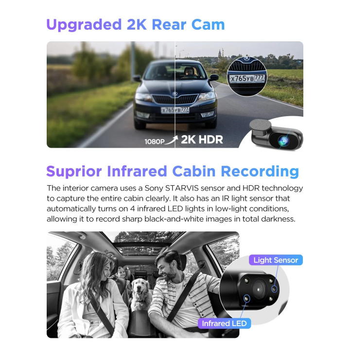 Видео регистратор VIOFO Dash Cam A229 Pro 3 Channel - 4K, HDR, Dual Sony STARVIS 2, GPS, Bluetooth - VIOFO-A229-PRO-3CH
