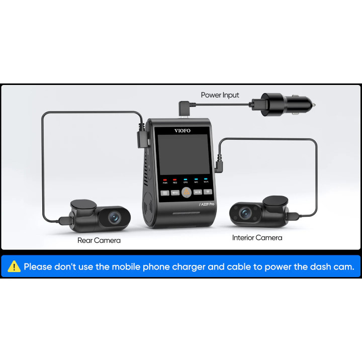 Видео регистратор VIOFO Dash Cam A229 Pro 3 Channel - 4K, HDR, Dual Sony STARVIS 2, GPS, Bluetooth - VIOFO-A229-PRO-3CH