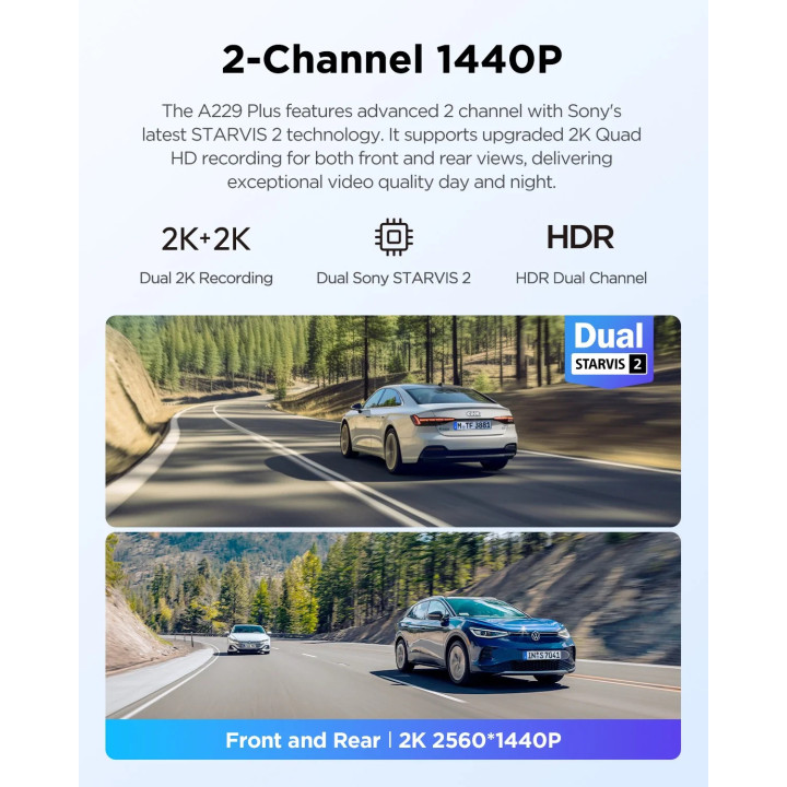 Видео регистратор VIOFO Dash Cam A229 Plus 2 Channel - 2K, HDR, Sony STARVIS 2, GPS - VIOFO-A229-PLUS-2CH