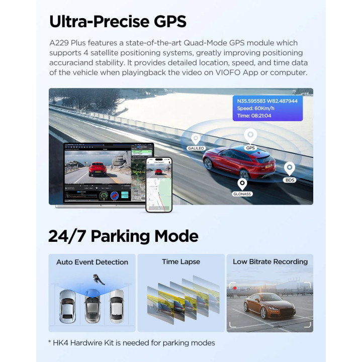 Видео регистратор VIOFO Dash Cam A229 Plus 2 Channel - 2K, HDR, Sony STARVIS 2, GPS - VIOFO-A229-PLUS-2CH