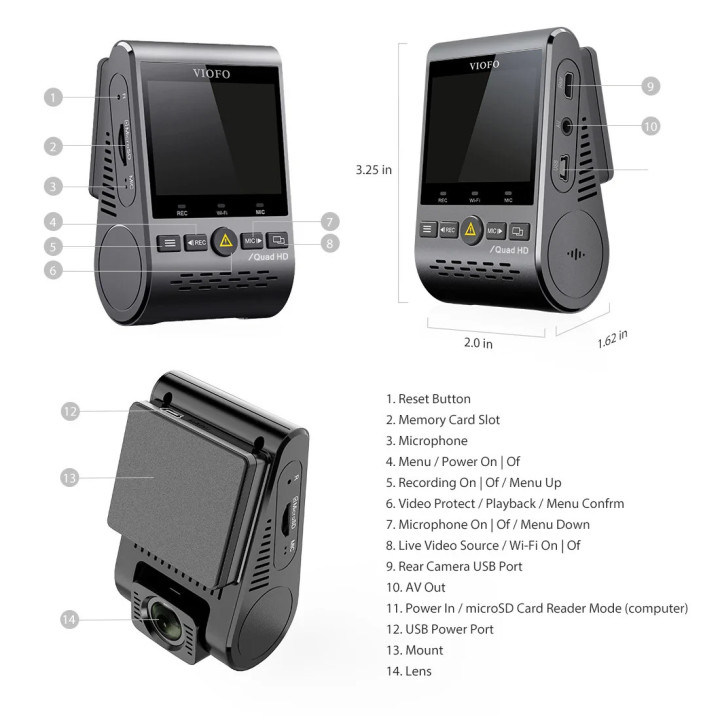 Видео регистратор VIOFO Dash Cam A129 Plus DUO - GPS, Rear Cam included - VIOFO-A129-PLUS-DUO-G