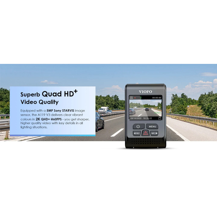 Видео регистратор VIOFO Dash Cam A119 V3-G - GPS Module, Quad HD , HDR, Sony STARVIS - VIOFO-A119-V3-G