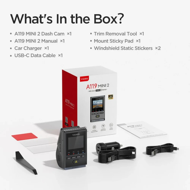 Видео регистратор VIOFO Dash Cam A119 MINI 2 - GPS Module, 2K HDR, 60 FPS, Sony STARVIS 2 - VIOFO-A119-MINI-2-G