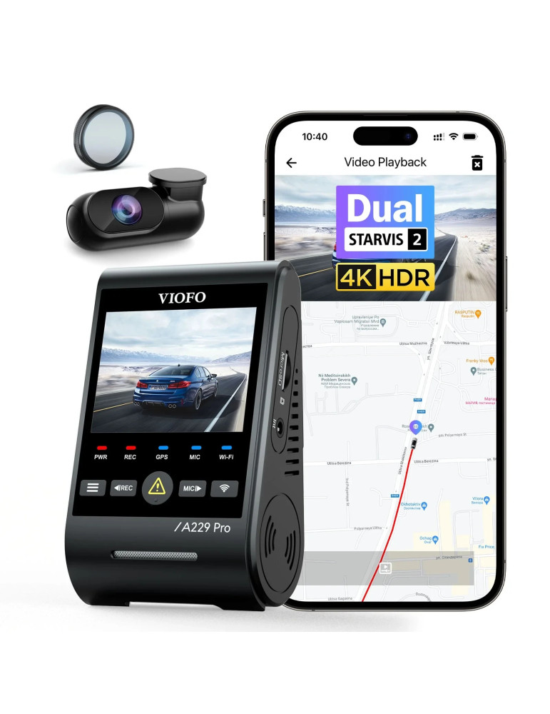 Видео регистратор VIOFO Dash Cam A229 Pro 2 Channel - 4K, HDR, Dual Sony STARVIS 2, GPS, Bluetooth - VIOFO-A229-PRO-2CH