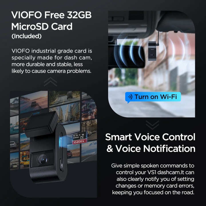 Видео регистратор VIOFO Dash Cam VS1 - 2K, Sony STARVIS 2, 32GB SD Card Included, GPS, Bluetooth - VIOFO-VS1