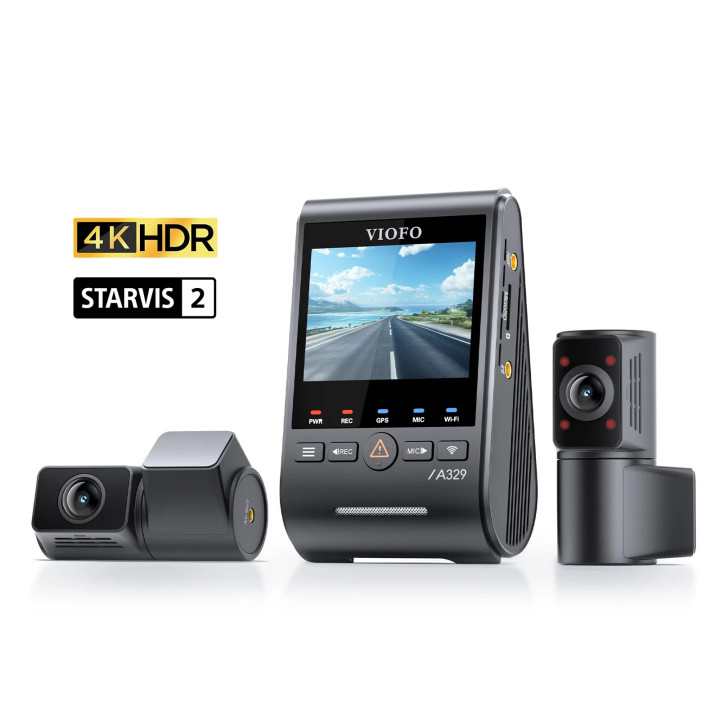 Видео регистратор VIOFO Dash Cam A329S 3 Channel - 4K, HDR, Triple Sony STARVIS 2, GPS, Bluetooth, FOV Fisheye Cabin - VIOFO-A329S-3CH