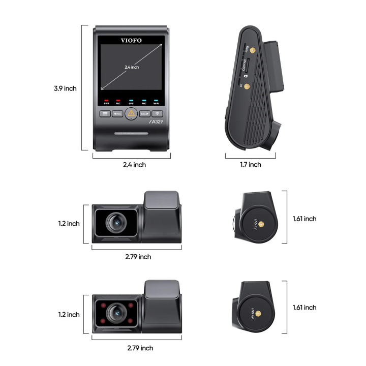 Видео регистратор VIOFO Dash Cam A329S 3 Channel - 4K, HDR, Triple Sony STARVIS 2, GPS, Bluetooth, FOV Fisheye Cabin - VIOFO-A329S-3CH