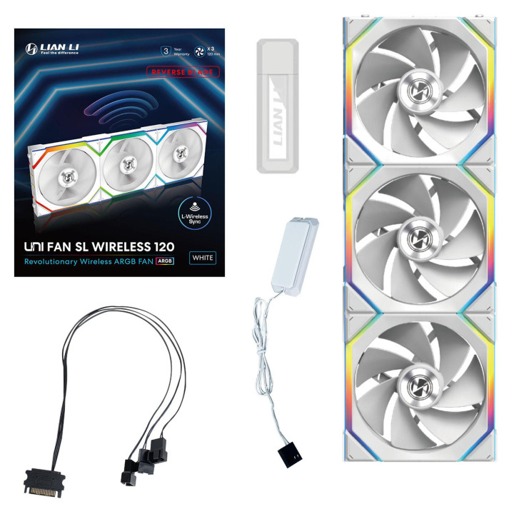 Комплект вентилатори  3бр Lian Li UNI FAN SL Wireless ARGB PWM Reverse Blade - 120 mm Бели   Контролер - G99.12RSL1W3W.00