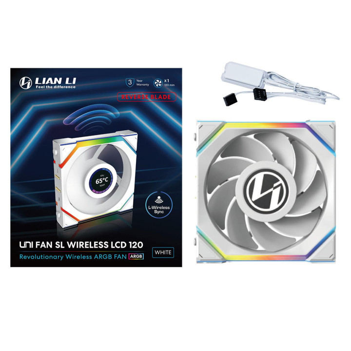 Вентилатор Lian Li UNI FAN SL Wireless LCD Reverse Blade ARGB PWM - 120 mm Бял - G99.12RSLLCD1W1W.00