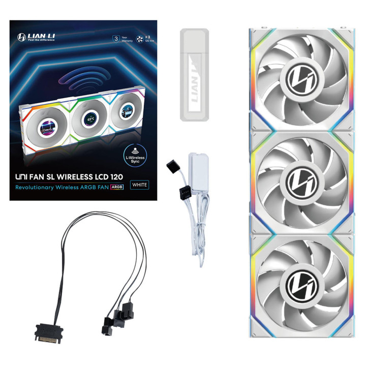 Комплект вентилатори  3бр Lian Li UNI FAN SL Wireless LCD ARGB PWM - 120 mm Бели - G99.12SLLCD1W3W.00