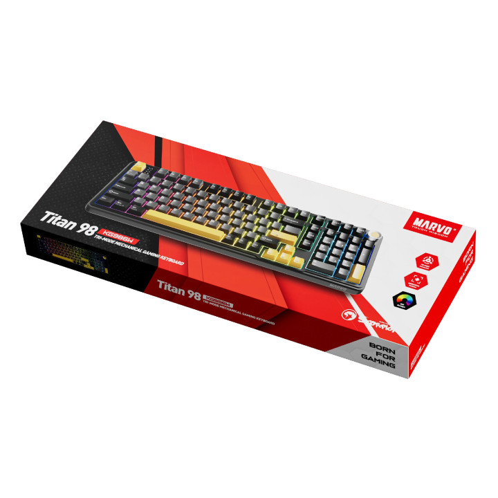 Безжична механична геймърска клавиатура Marvo Titan 98 KG986W Black, Banana Crystal [Linear] - MARVO-KG986W-BK