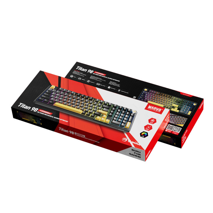 Безжична механична геймърска клавиатура Marvo Titan 98 KG986W Black, Banana Crystal [Linear] - MARVO-KG986W-BK