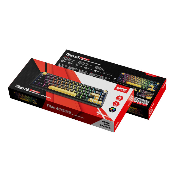 Безжична механична геймърска клавиатура Marvo Titan 65 KG984W Black, Banana Crystal [Linear] - MARVO-KG984W-BK