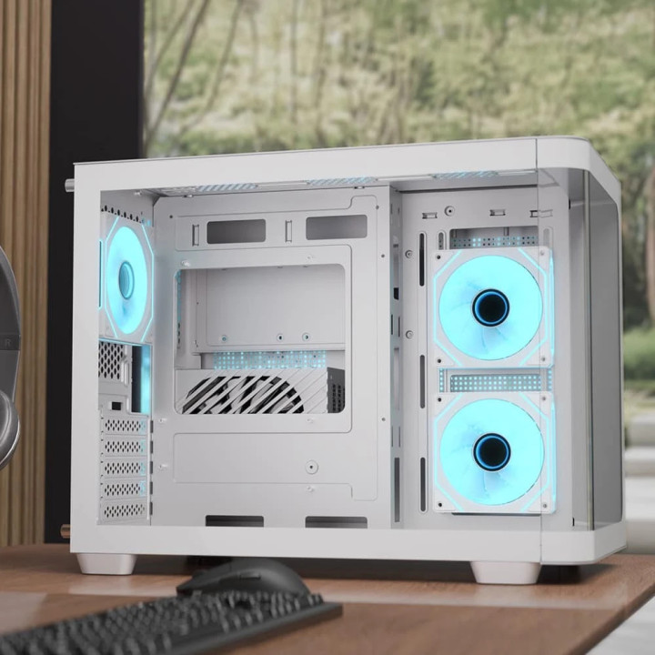 Кутия за компютър AeroCool P300C-G-WT-v1, mATX, 3 x 120 mm Infinity Mirror A-RGB - ACCS-PN02033.21