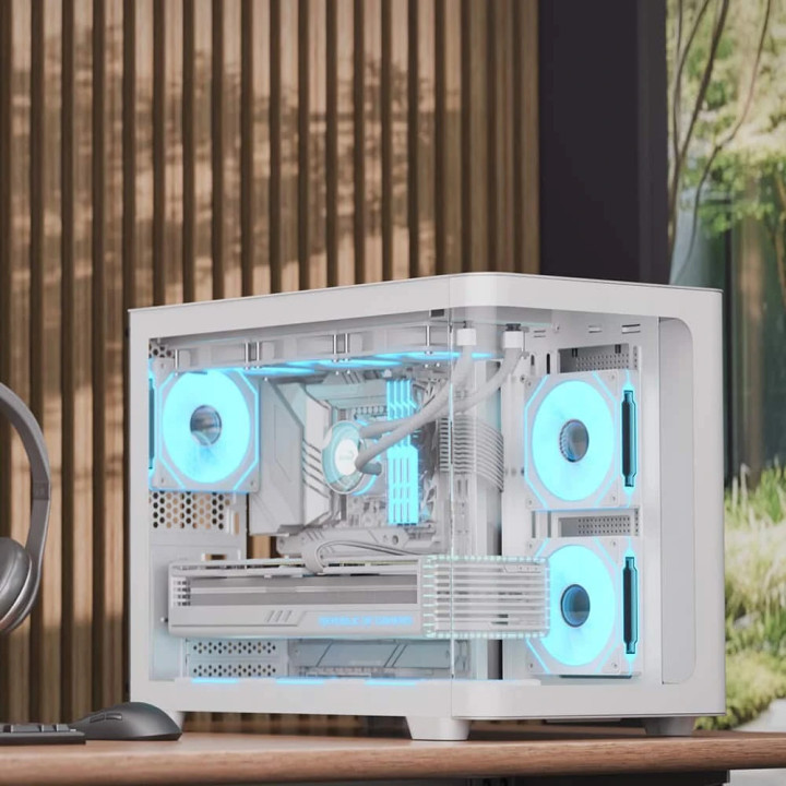 Кутия за компютър AeroCool P300C-G-WT-v1, mATX, 3 x 120 mm Infinity Mirror A-RGB - ACCS-PN02033.21