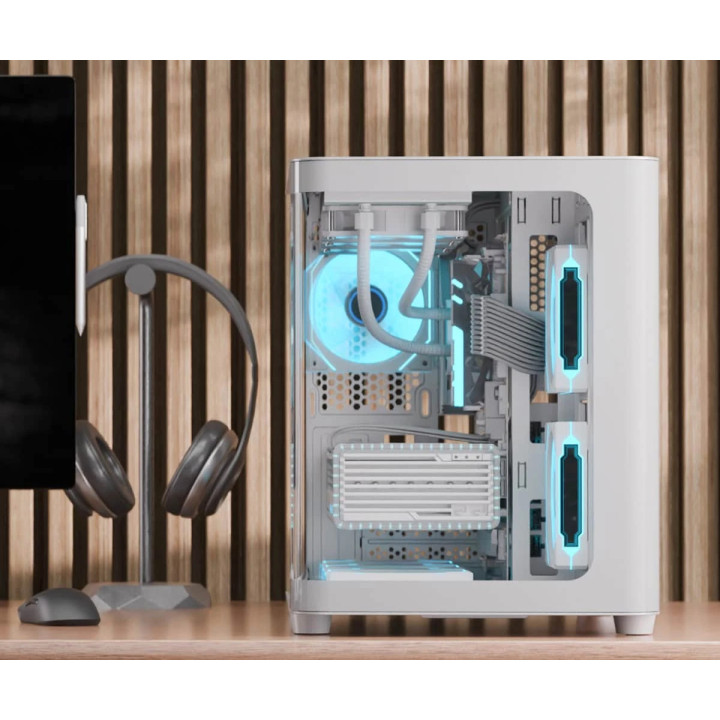 Кутия за компютър AeroCool P300C-G-WT-v1, mATX, 3 x 120 mm Infinity Mirror A-RGB - ACCS-PN02033.21