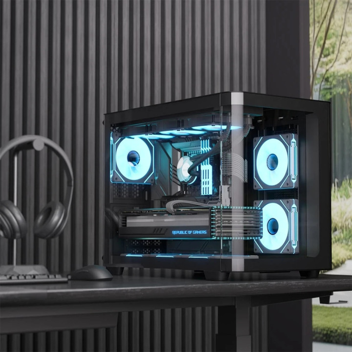Кутия за компютър AeroCool P300C-G-BK-v1, mATX, 3 x 120 mm Infinity Mirror A-RGB - ACCS-PN02033.11