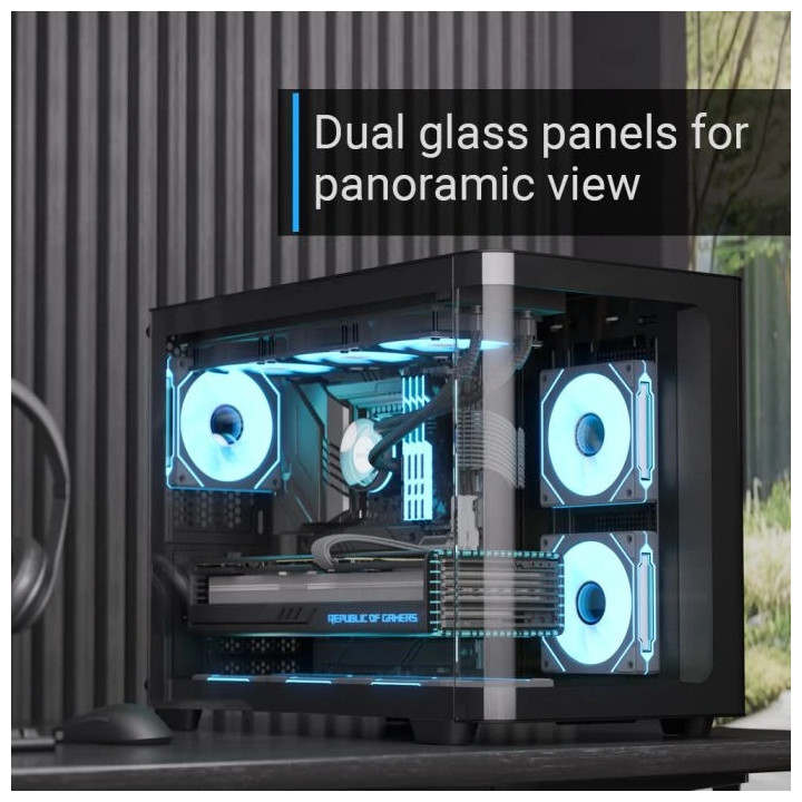 Кутия за компютър AeroCool P300C-G-BK-v1, mATX, 3 x 120 mm Infinity Mirror A-RGB - ACCS-PN02033.11
