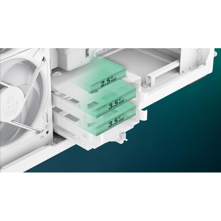 Кутия за компютър Arctic Xtender VG White, E-ATX, PCIe Gen 4 riser included, 5 A-RGB Fans included - ACPCC00017A