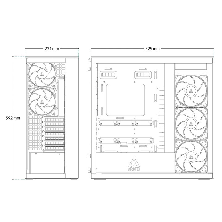 Кутия за компютър Arctic Xtender VG White, E-ATX, PCIe Gen 4 riser included, 5 A-RGB Fans included - ACPCC00017A