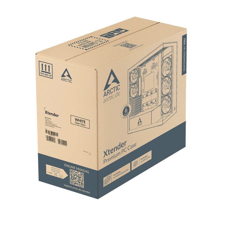 Кутия за компютър Arctic Xtender VG White, E-ATX, PCIe Gen 4 riser included, 5 A-RGB Fans included - ACPCC00017A
