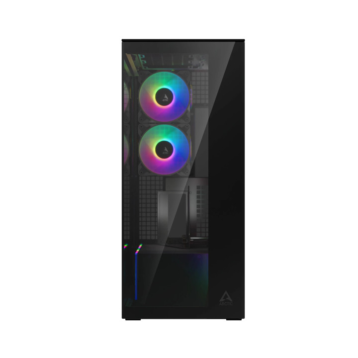 Кутия за компютър Arctic Xtender VG Mirror Black, E-ATX, PCIe Gen 4 riser included, 5 A-RGB Fans included - ACPCC00019A