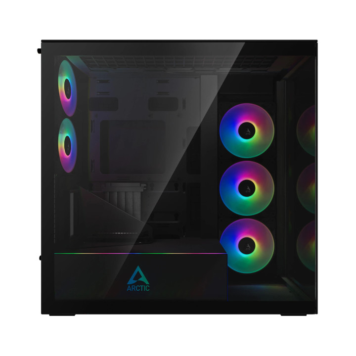 Кутия за компютър Arctic Xtender VG Mirror Black, E-ATX, PCIe Gen 4 riser included, 5 A-RGB Fans included - ACPCC00019A