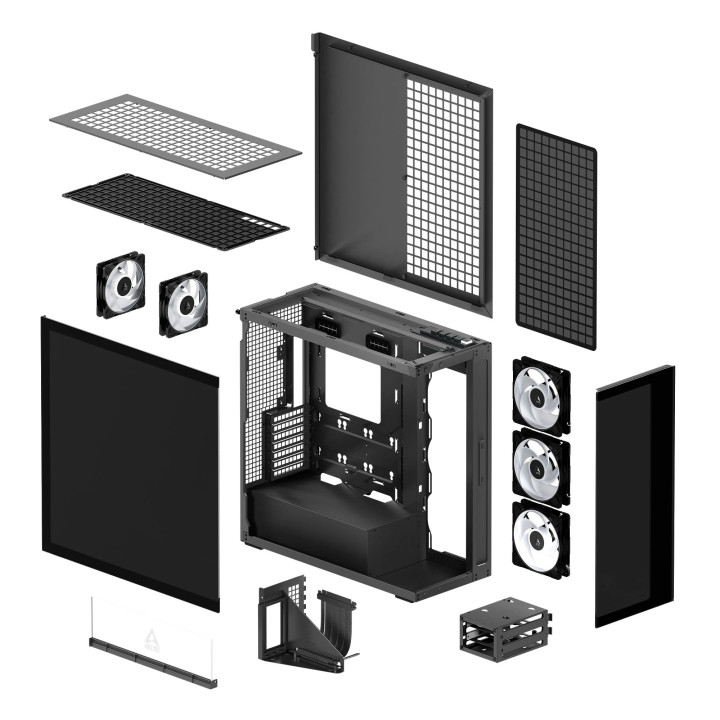 Кутия за компютър Arctic Xtender VG Mirror Black, E-ATX, PCIe Gen 4 riser included, 5 A-RGB Fans included - ACPCC00019A