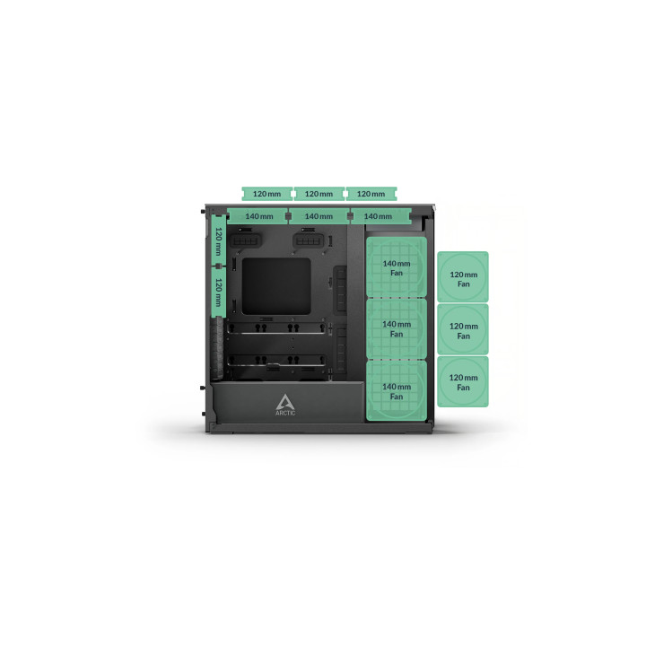 Кутия за компютър Arctic Xtender VG Black, E-ATX, PCIe Gen 4 riser included, 5 A-RGB Fans included - ACPCC00016A